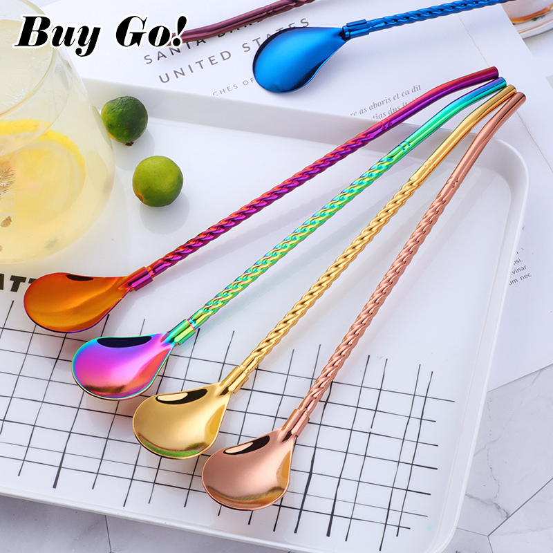 1PC Long Big Twisted Straw Spo - Bar Spoon Twisted 评论和价格