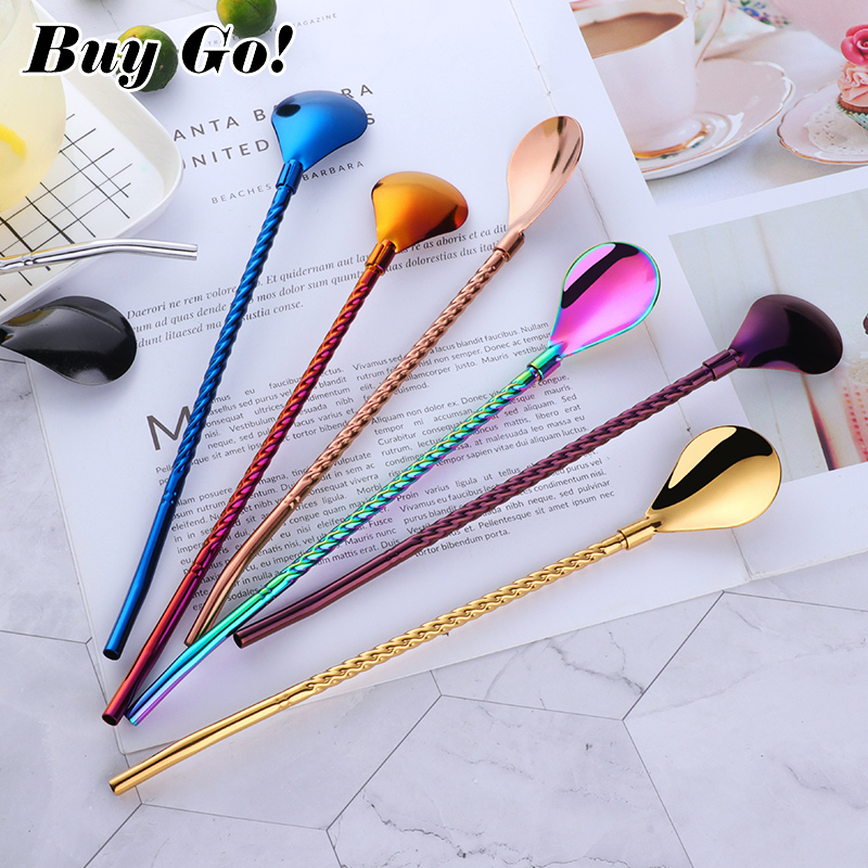 1PC Long Big Twisted Straw Spo - Bar Spoon Twisted 评论和价格