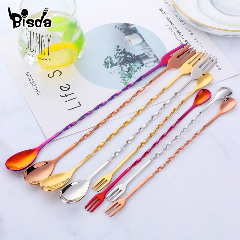 Cocktail Bar Spoons with Fork, - Bar Spoon Twisted 评论和价格