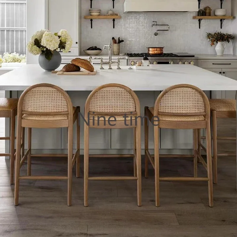 Solid Wood Rattan Kitchen Bar  - Home Bar Stools 评论和价格