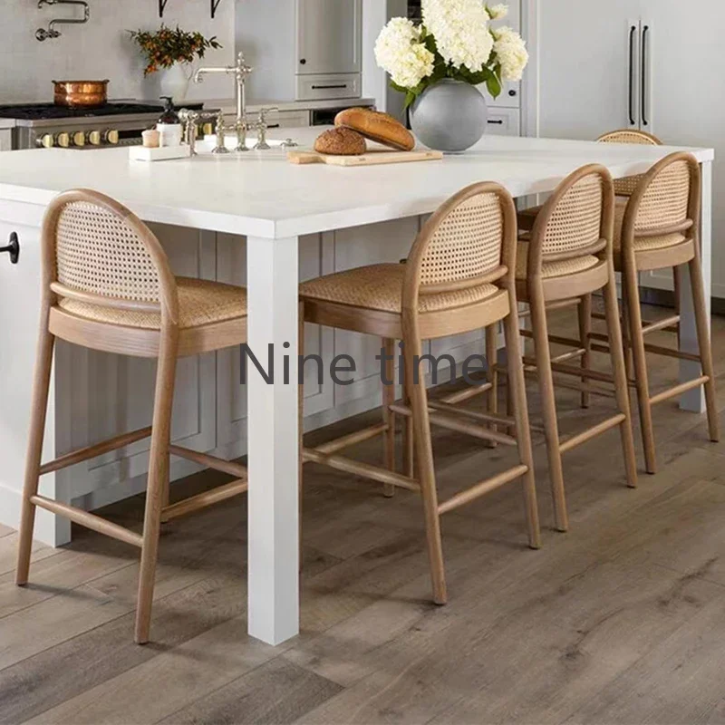 Solid Wood Rattan Kitchen Bar  - Home Bar Stools 评论和价格