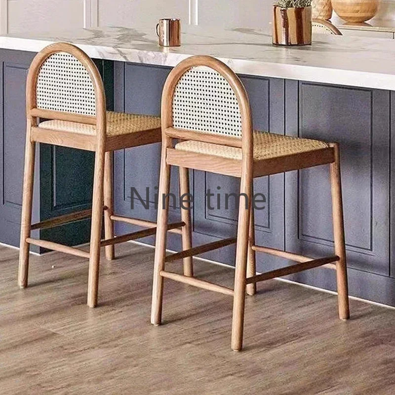 Solid Wood Rattan Kitchen Bar  - Home Bar Stools 评论和价格